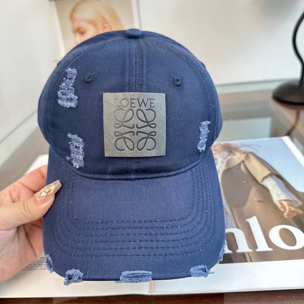 Loewe Navy Distressed Logo Baseball Cap - Men's